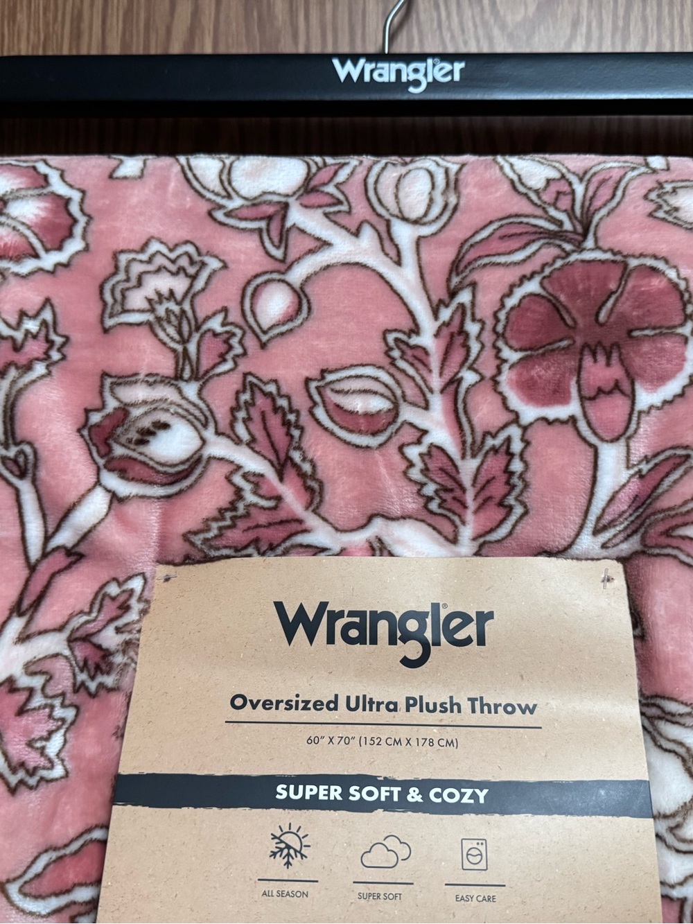 Wrangler Pink Floral Plush Throw Blanket